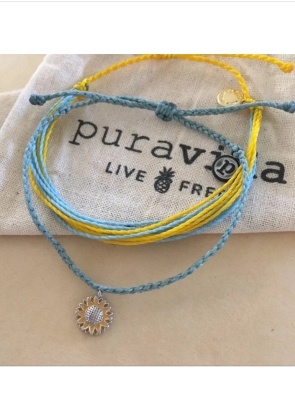 Pura Vida Sunflower Blue, Yellow & Gray Braided Bracelet Set NWT